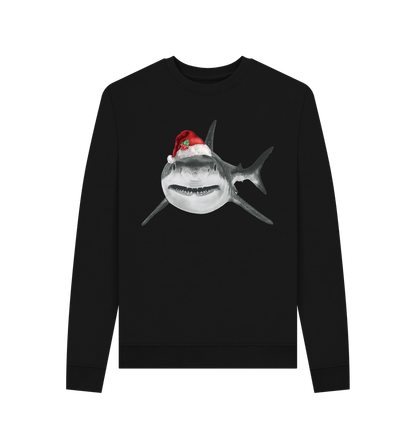 Black Women's Crew Neck Festive Shark Sweater Certified Organic Cotton