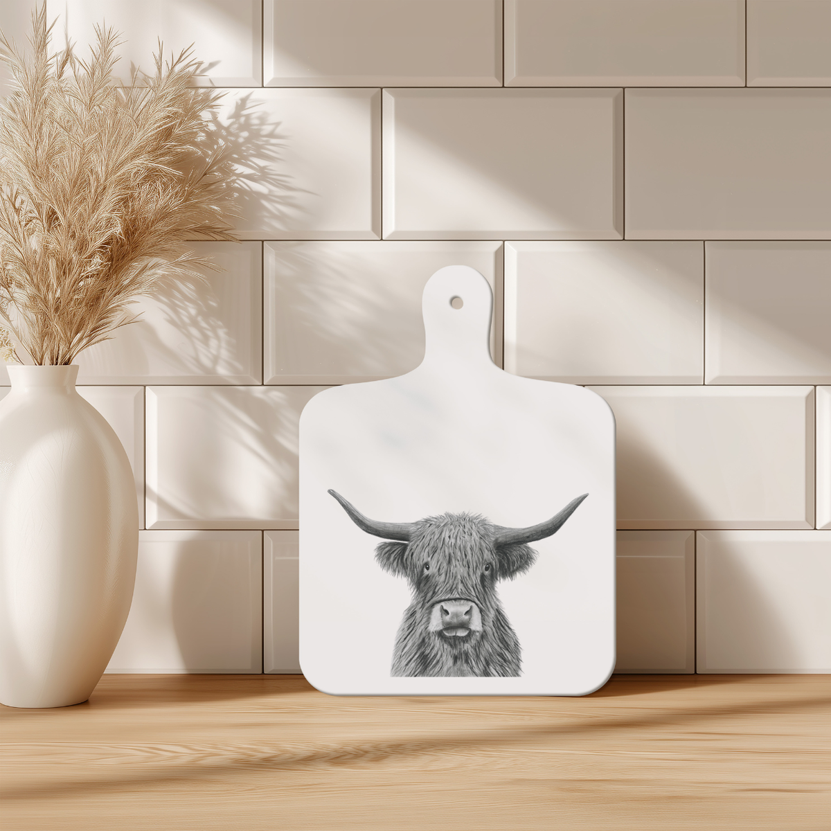 Highland cow mini chopping board with hand-drawn artwork