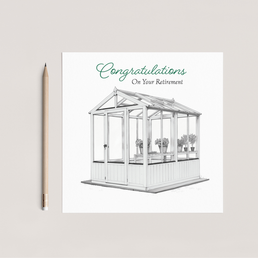 The Greenhouse Retreat | Hand-Drawn Botanical Retirement Card