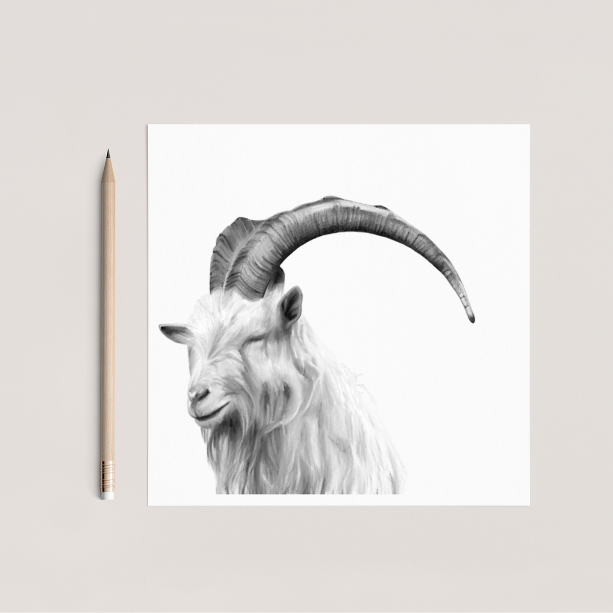 Seren the Great Orme Goat Hand Drawn Greeting Card