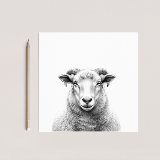 Serious Sheep Hand Drawn Greeting Card
