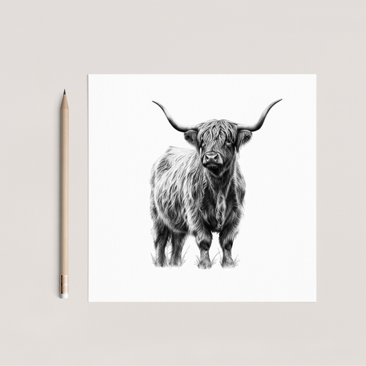 Alcor the Highland Coo Hand Drawn Greeting Card