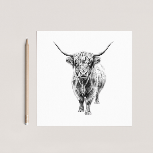 Standing Highland Coo Hand Drawn Greeting Card