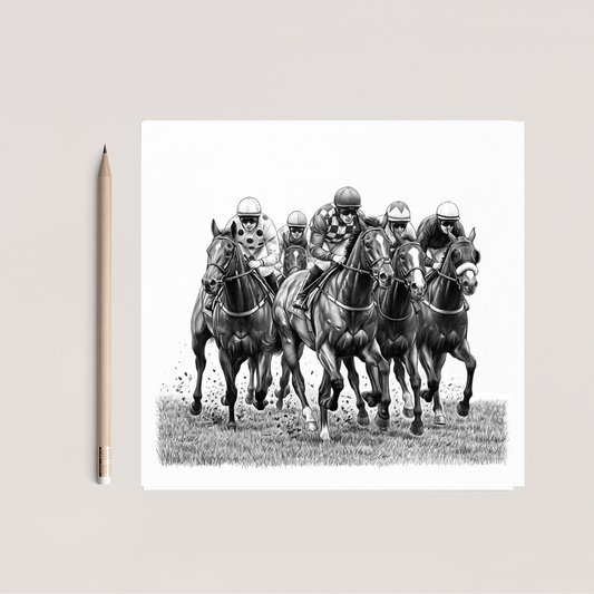 Horse Racing Hand Drawn Greeting Card