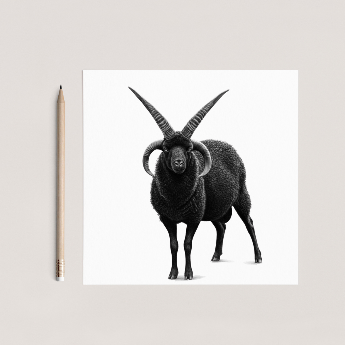 Four Horned Jacobs Sheep Hand Drawn Greeting Card