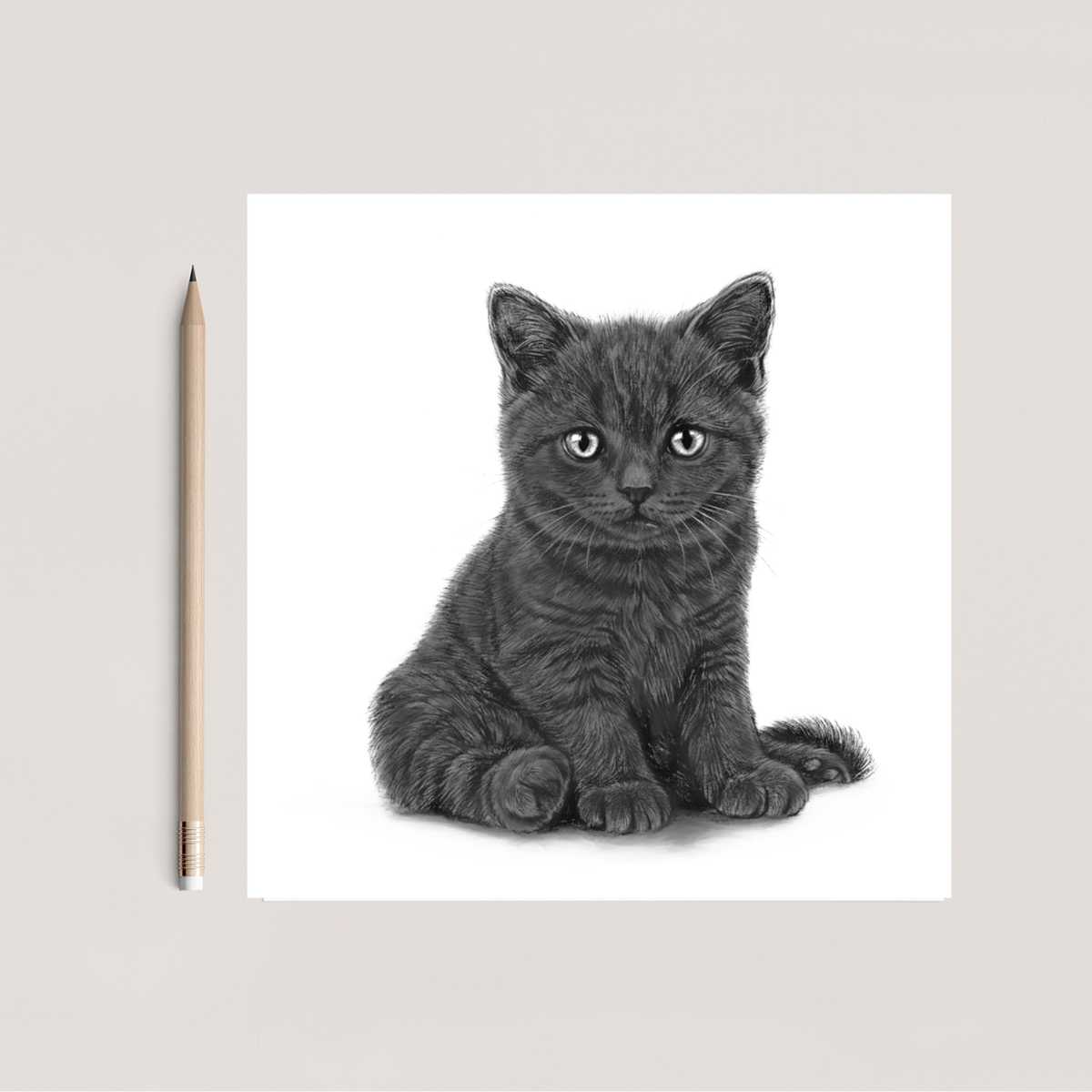 Black Kitten Hand Drawn Greeting Card