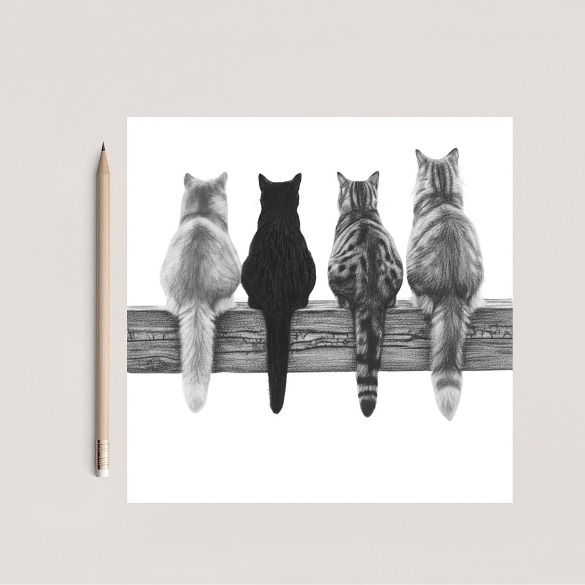 Four Cats Hand Drawn Greeting Card