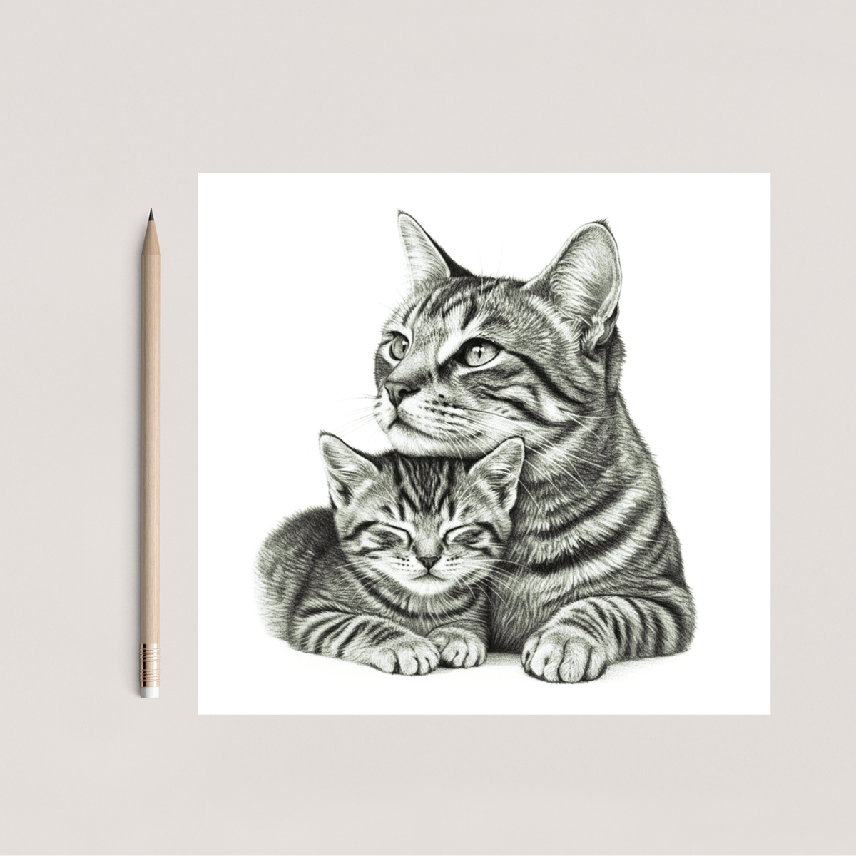 Mum and Kitten Hand Drawn Greeting Card