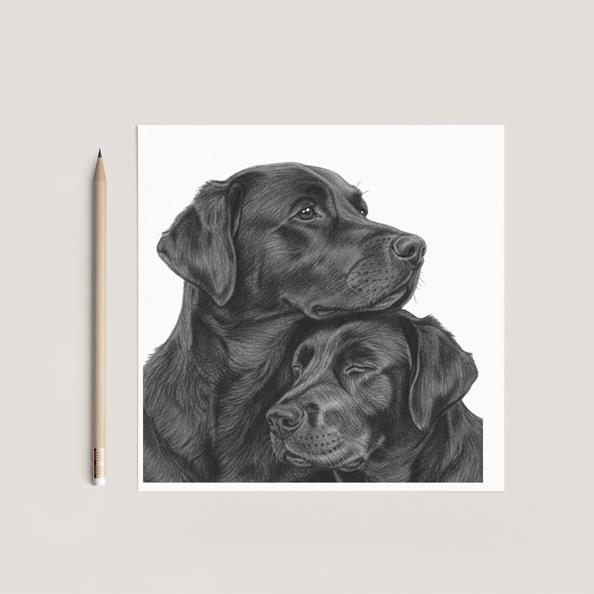 Labrador Cuddles Hand Drawn Greeting Card