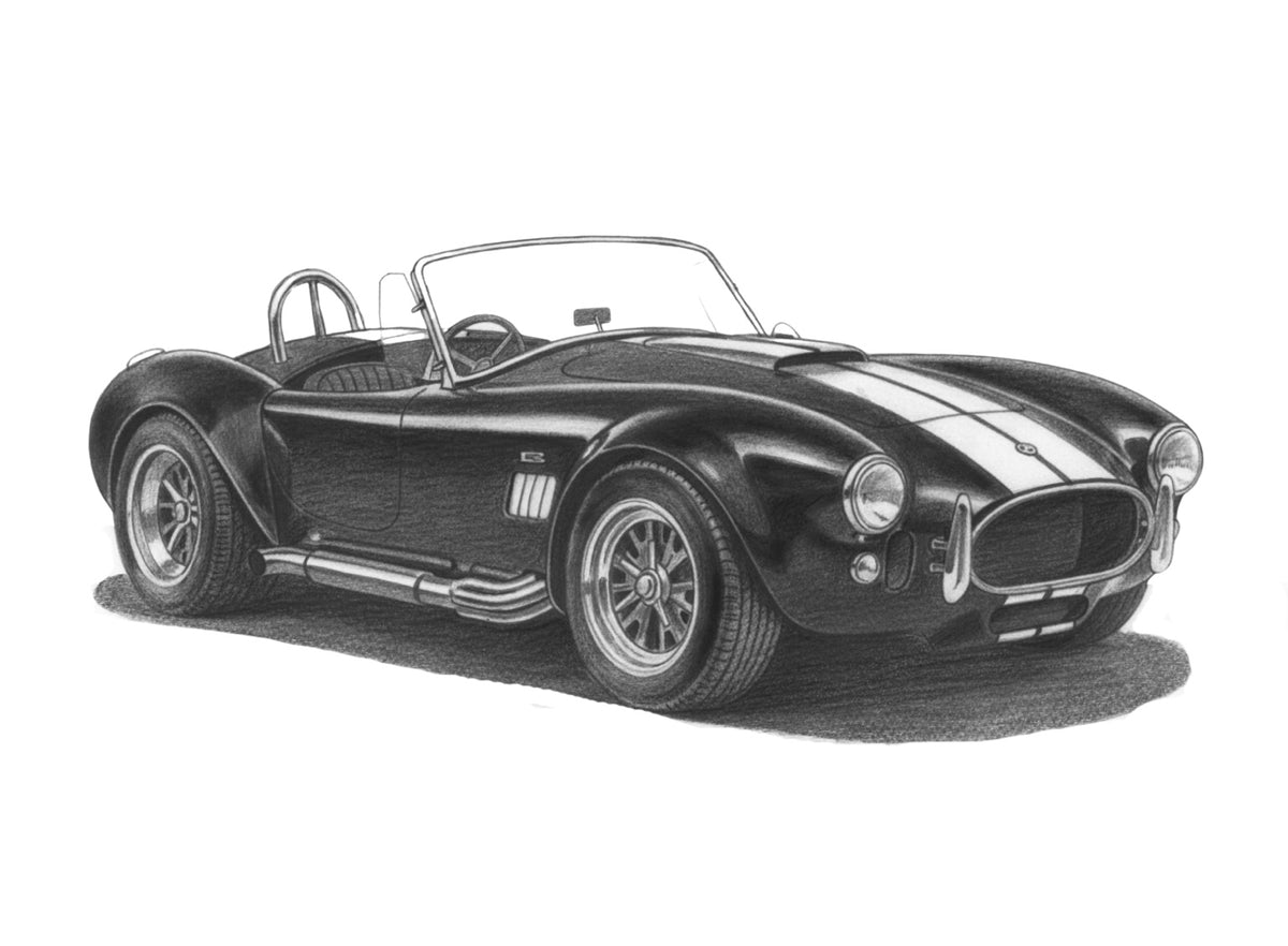 Hand-drawn AC Cobra classic sports car fine art print