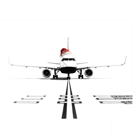 Airbus A320 Neo Christmas greeting card — aircraft with red Santa hat