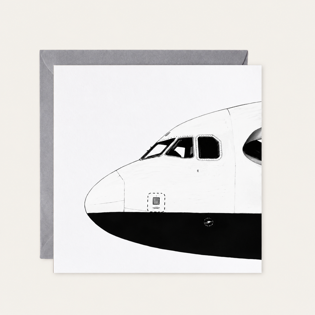 Airbus A320 nose greeting card with grey envelope