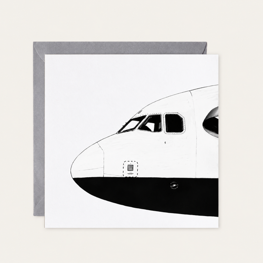 Airbus A320 nose greeting card with grey envelope
