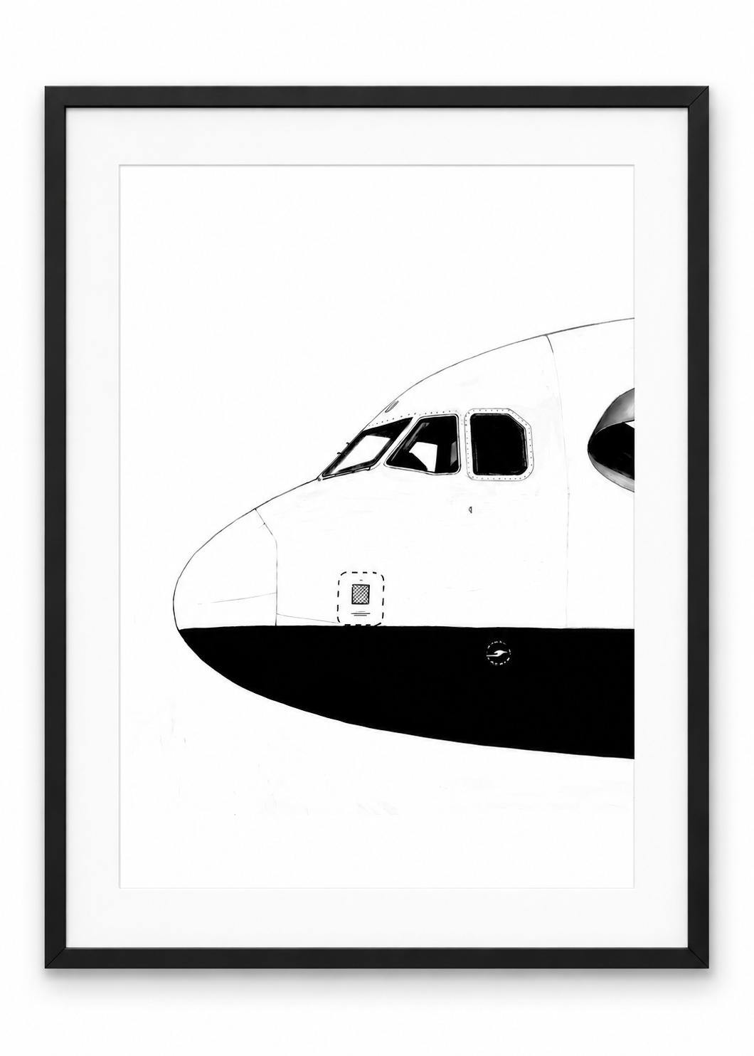 Airbus A320 Nose Study Fine Art Print with white mount and black frame