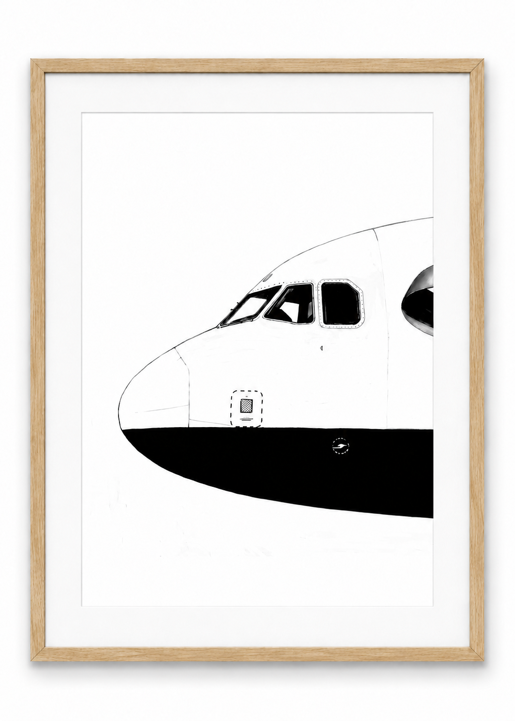 Airbus A320 Nose Study Fine Art Print with white mount and oak frame