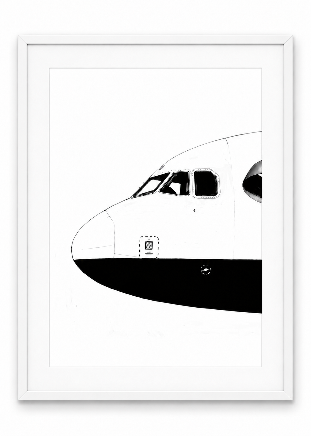 Airbus A320 Nose Study Fine Art Print with white mount and white frame