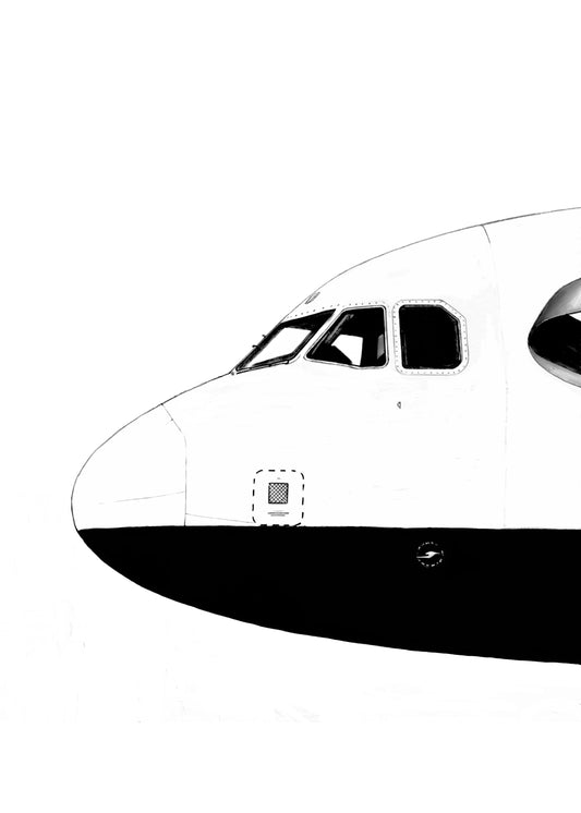 Airbus A320 nose and cockpit monochrome fine art print by Skip Khangurra