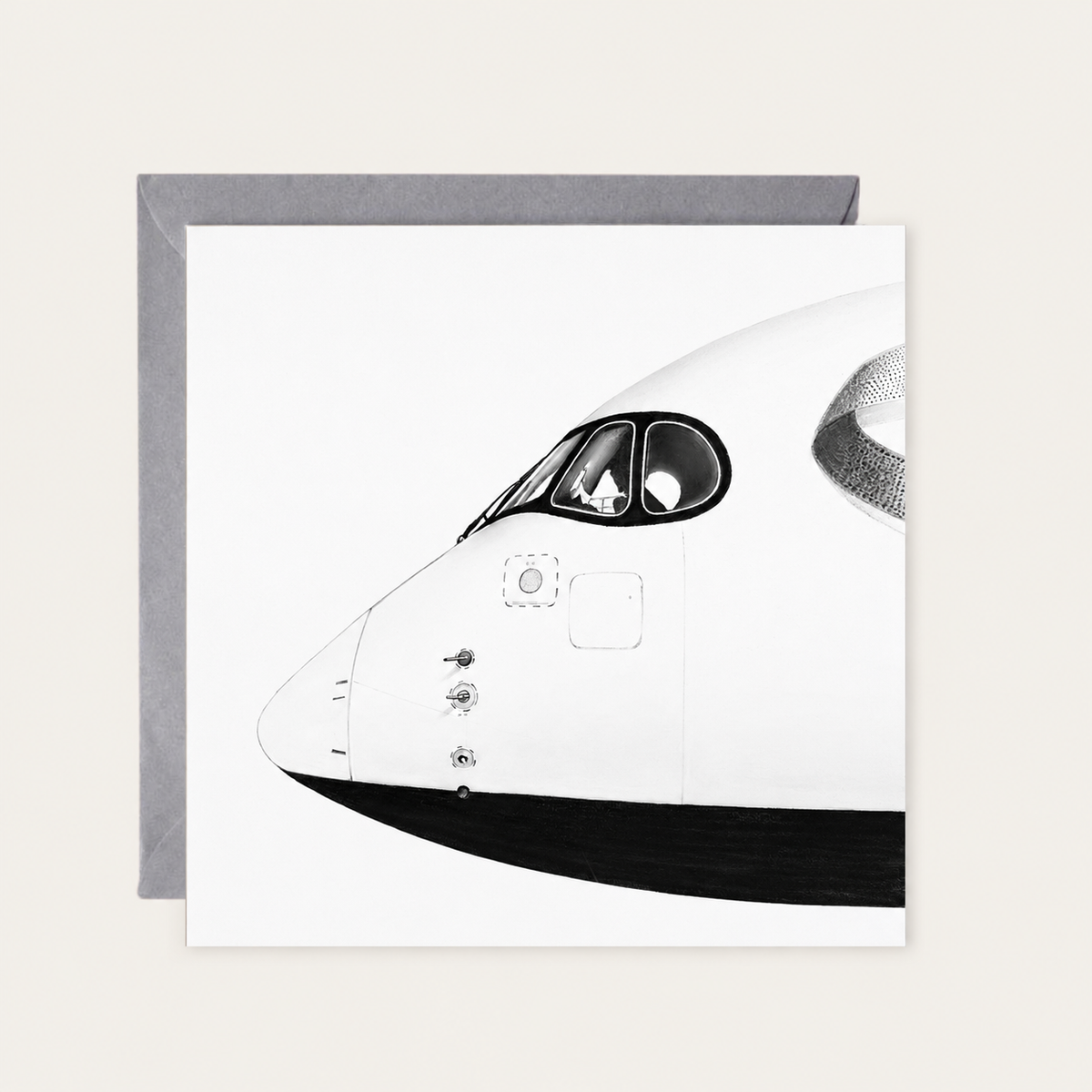 Airbus A350 nose greeting card with grey envelope