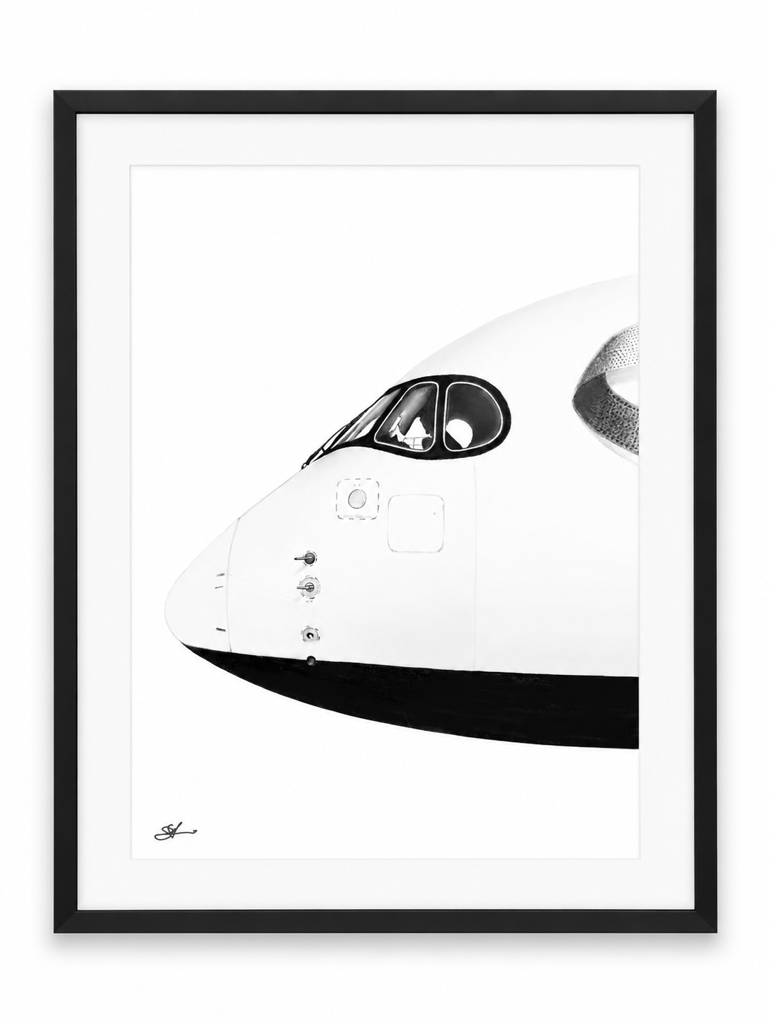 Airbus A350 Nose Study Fine Art Print with white mount and black frame