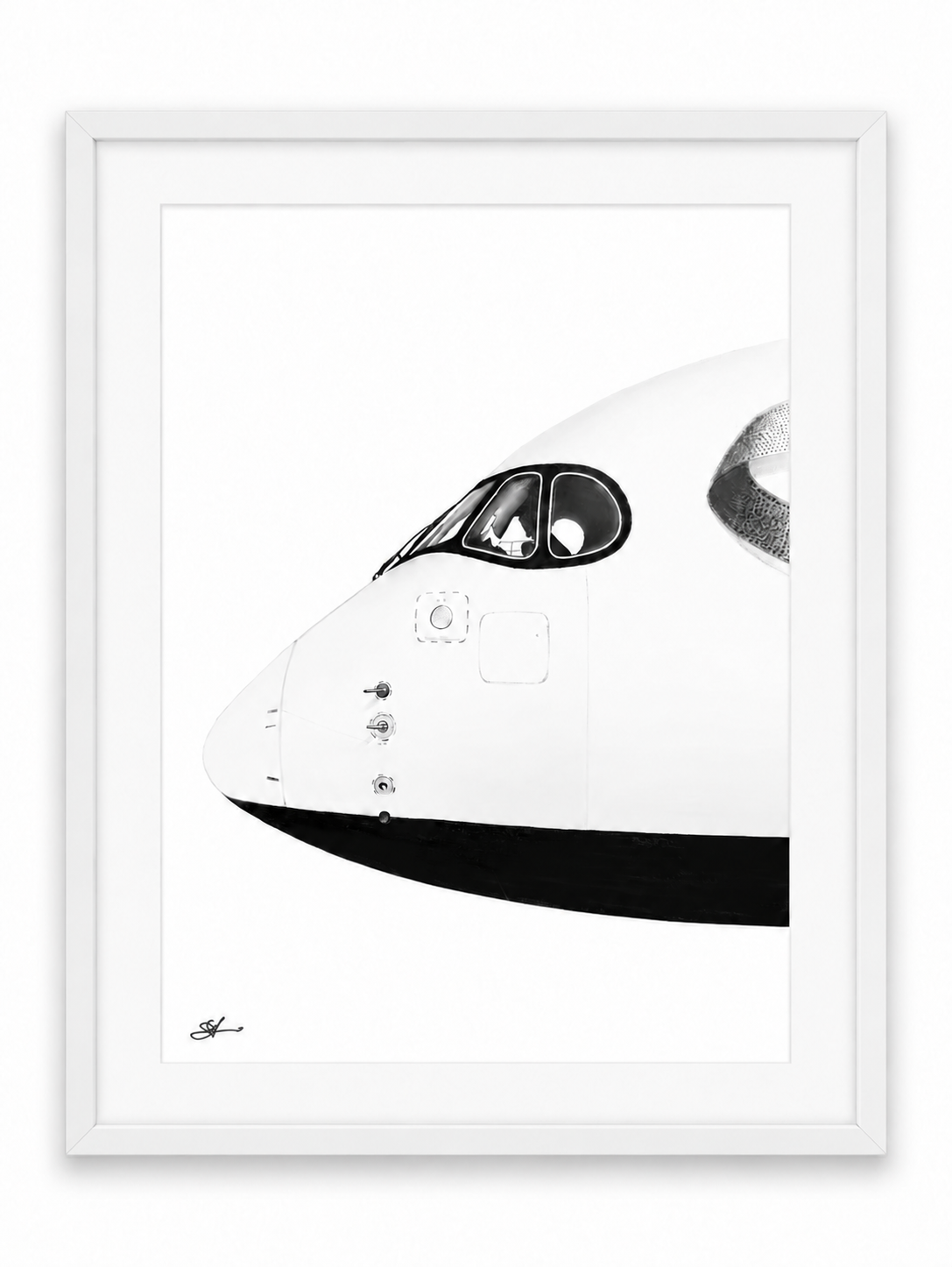 Airbus A350 Nose Study Fine Art Print with white mount and white frame