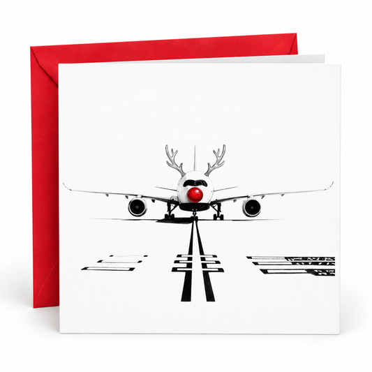 Airbus A350 reindeer aircraft Christmas card with red envelope