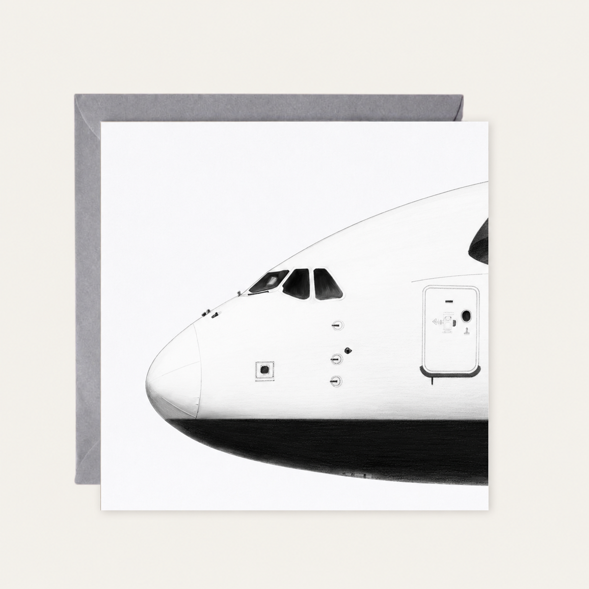 Airbus A380 nose greeting card with grey envelope