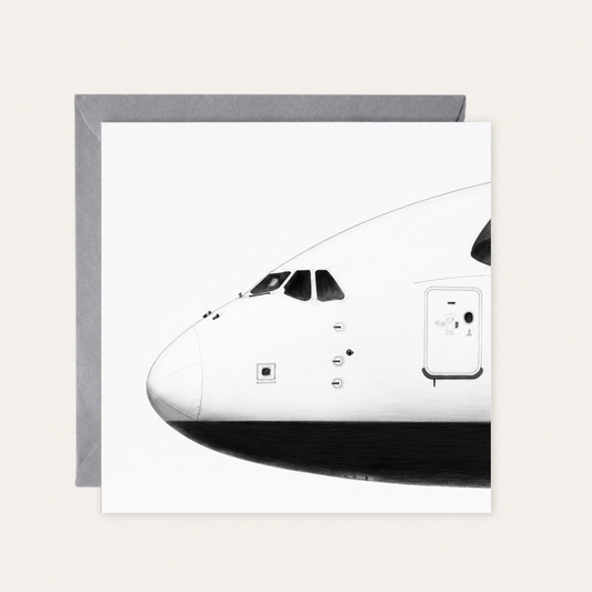 Airbus A380 nose greeting card with grey envelope