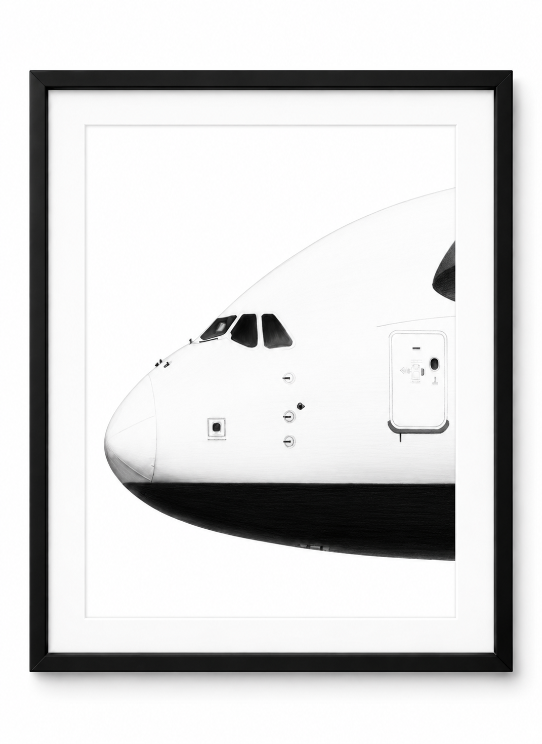 Airbus A380 nose study fine art print with white mount and black frame