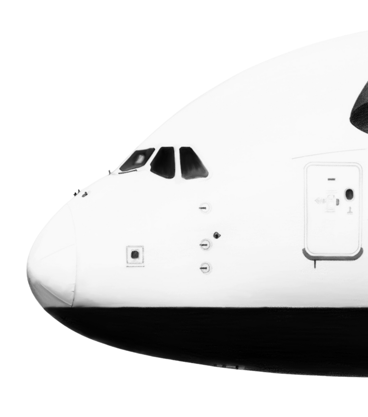 Hand-drawn Airbus A380 nose study aviation fine art print