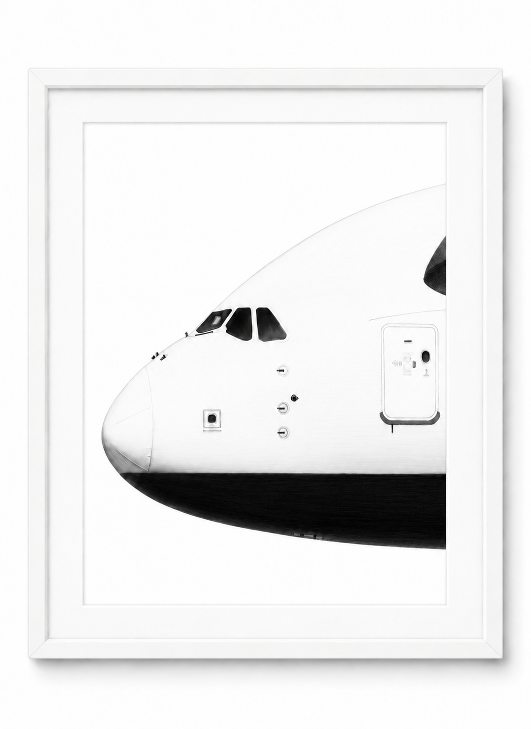Airbus A380 nose study fine art print with white mount and white frame