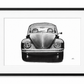 VW Beetle in black frame with white mount