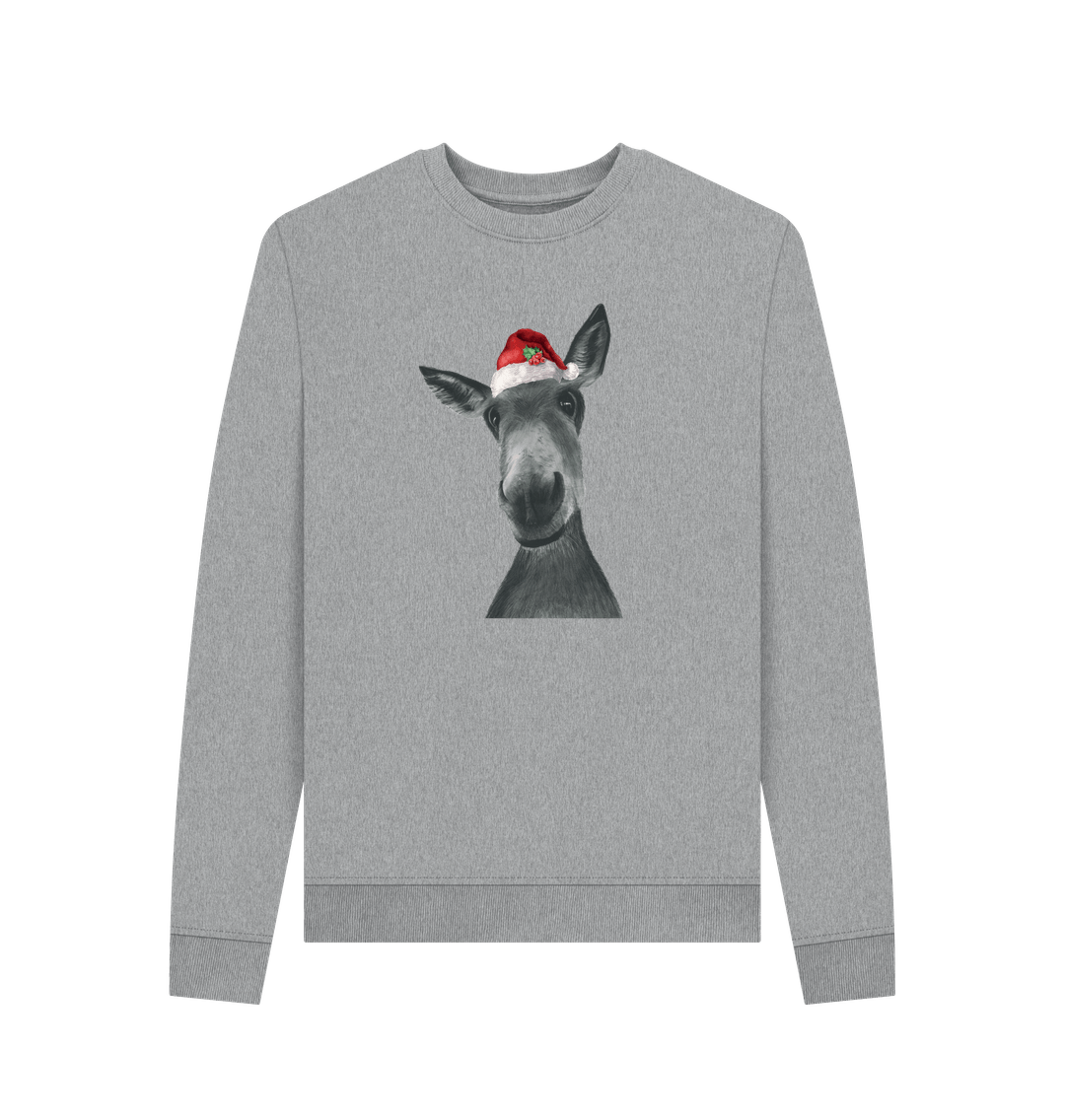Light Heather Women's Crew Neck Festive Donkey Sweater Certified Organic Cotton