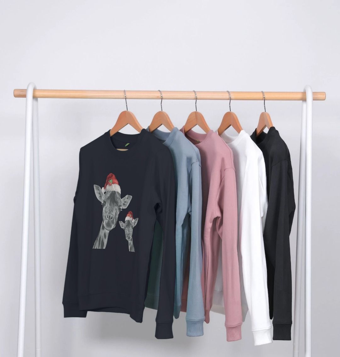 Women's Crew Neck Festive Giraffe and Baby Sweater Certified Organic Cotton