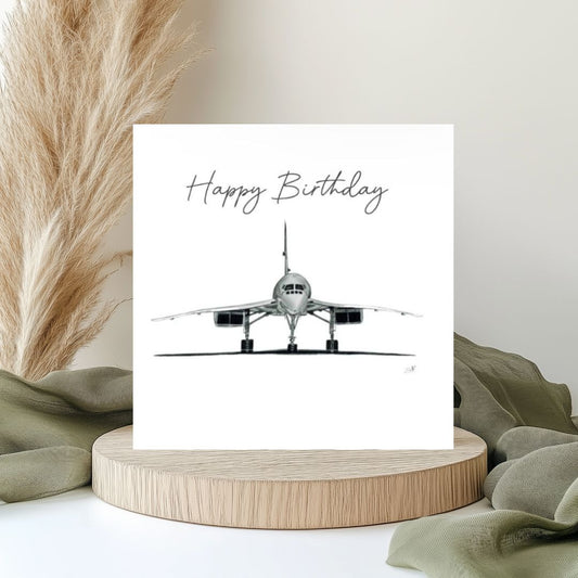 A hand-drawn Concorde aviation birthday card, printed on Libra Fine Arts FSC-certified cardstock for a luxurious feel. Paired with a yellow envelope, it’s the perfect gift for aviation enthusiasts, pilots, and Concorde fans. Blank inside, ready for a heartfelt birthday message.





