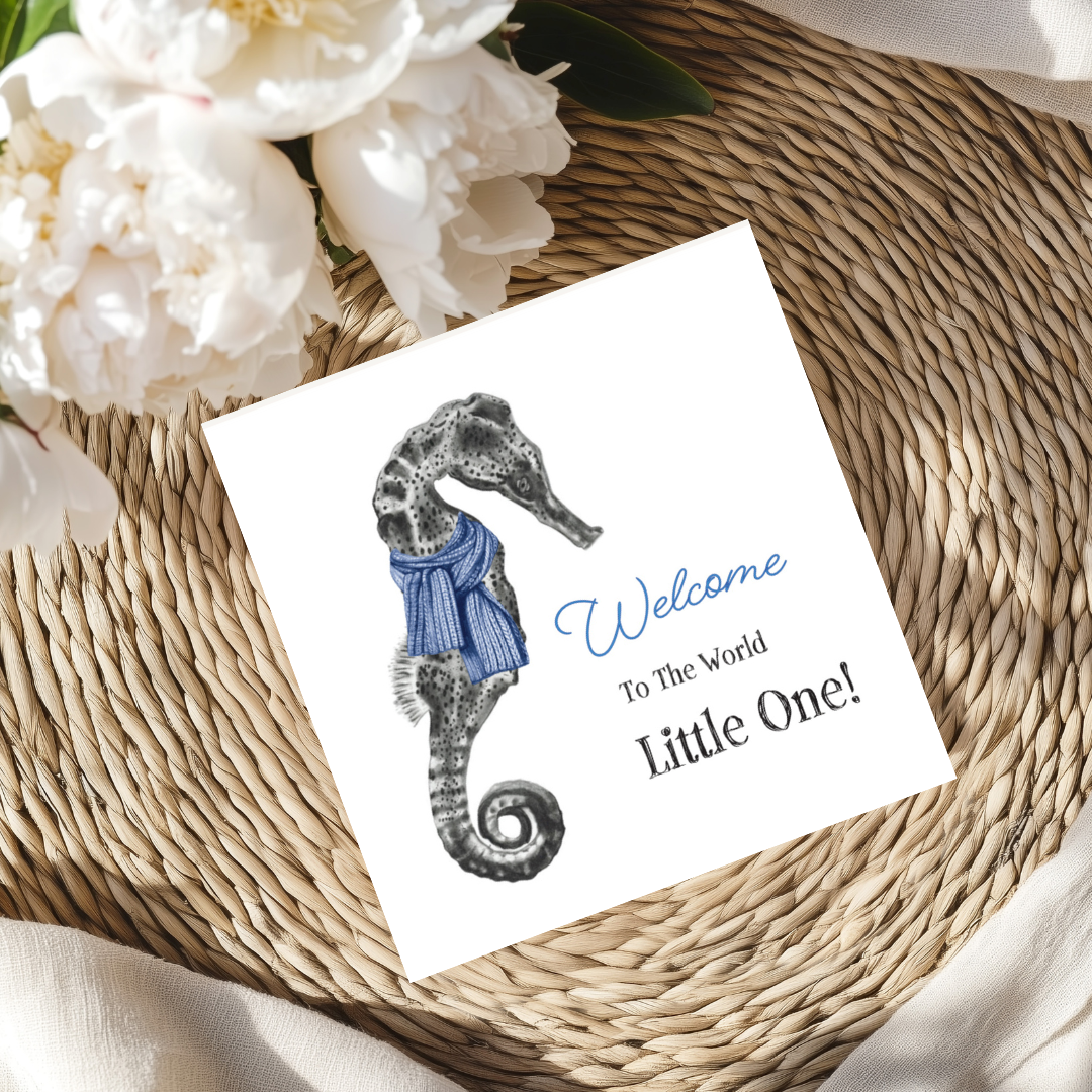 New Baby Blue Seahorse greeting card