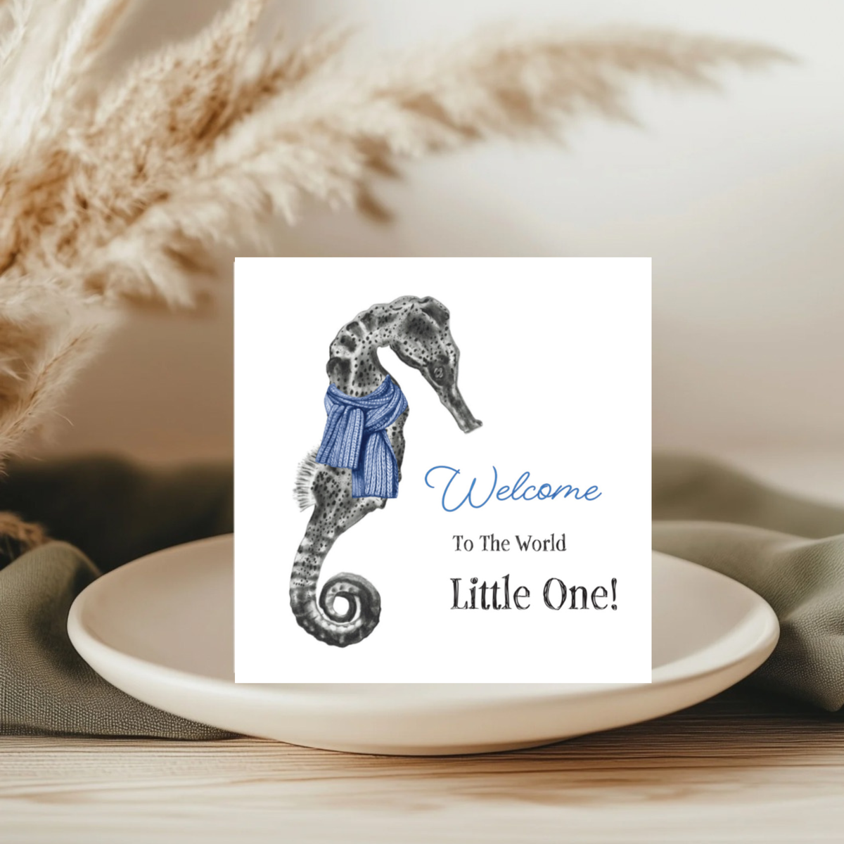 New Baby Blue Seahorse greeting card view