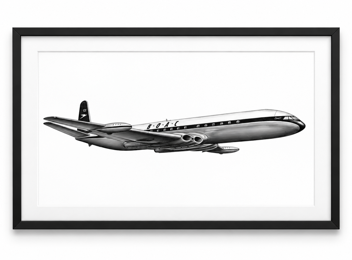 BOAC de Havilland Comet Fine Art Print in black frame