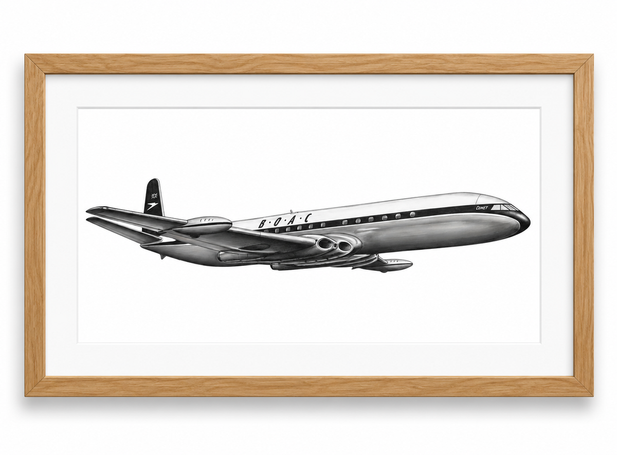 BOAC de Havilland Comet Fine Art Print in oak frame