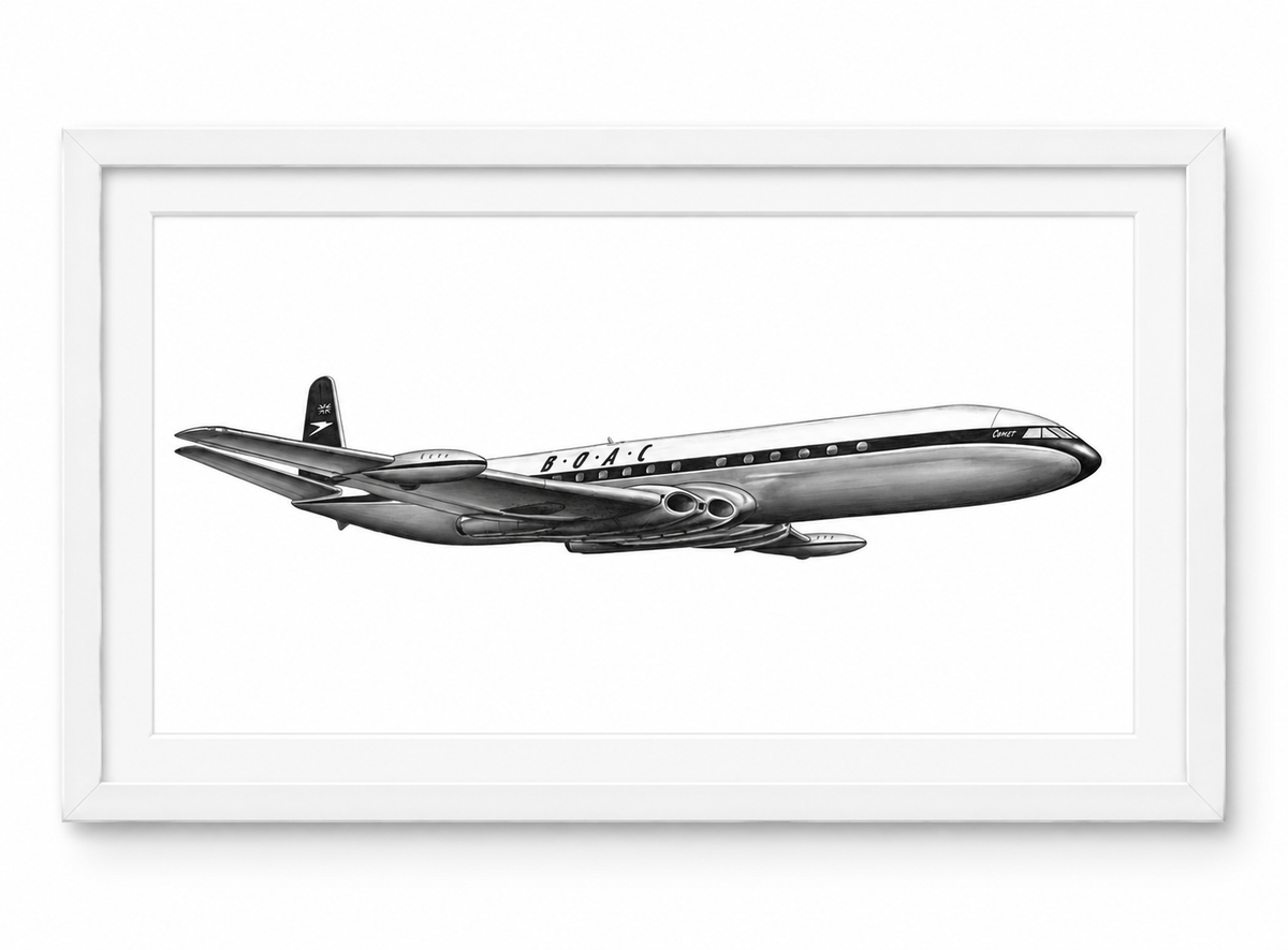 BOAC de Havilland Comet Fine Art Print in white frame