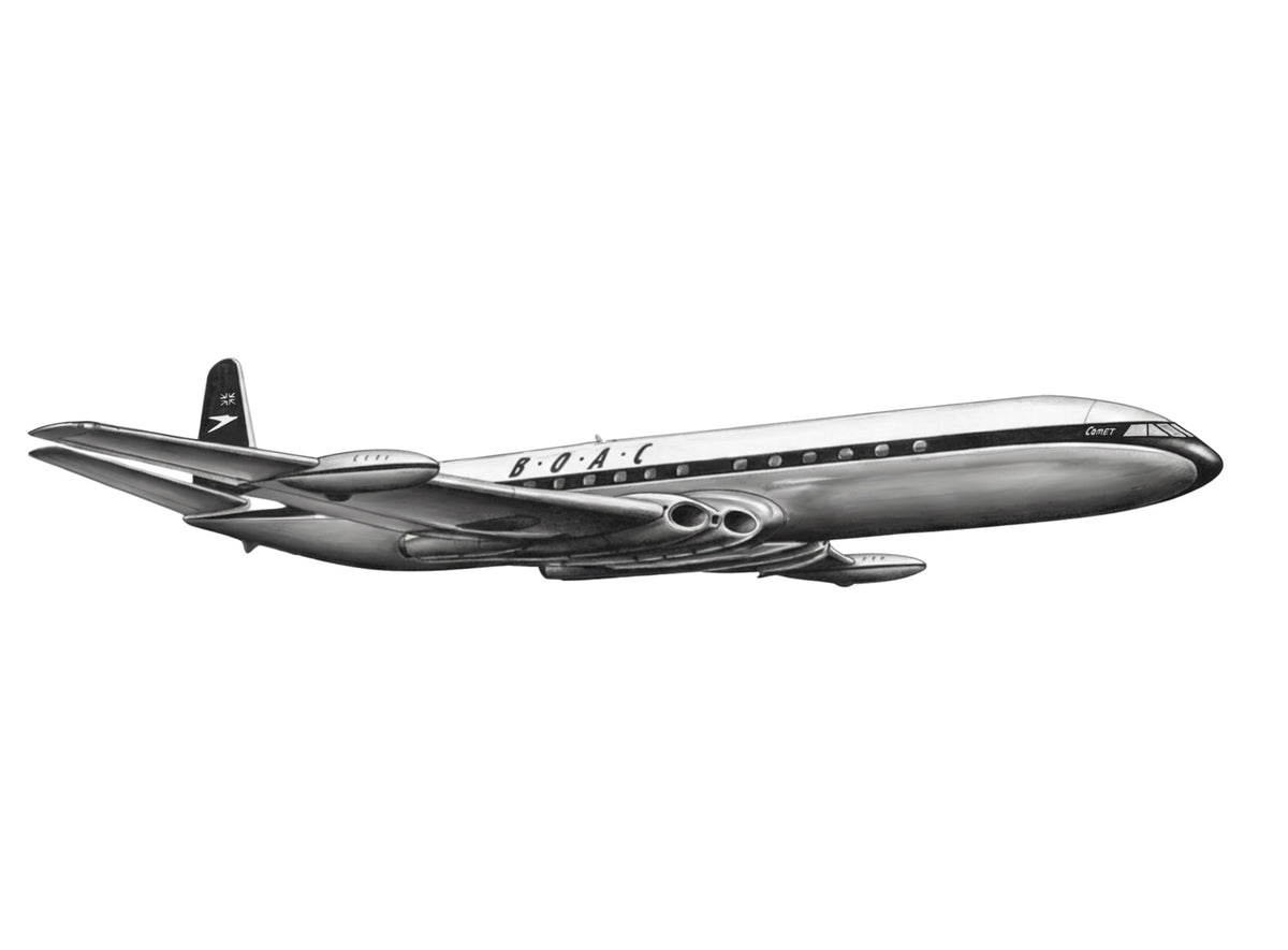 Hand-drawn BOAC de Havilland Comet aviation fine art print