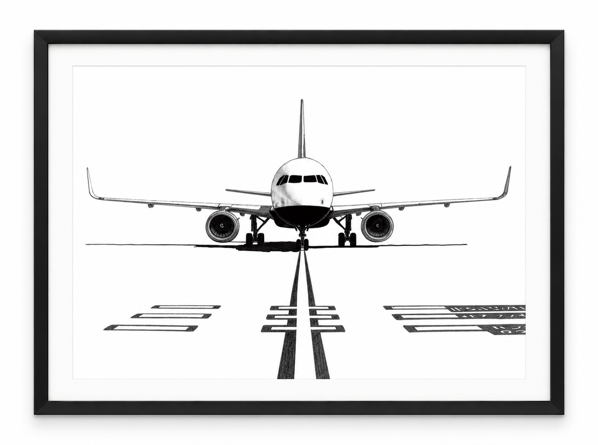 Boeing 737 Front View Fine Art Print in black frame