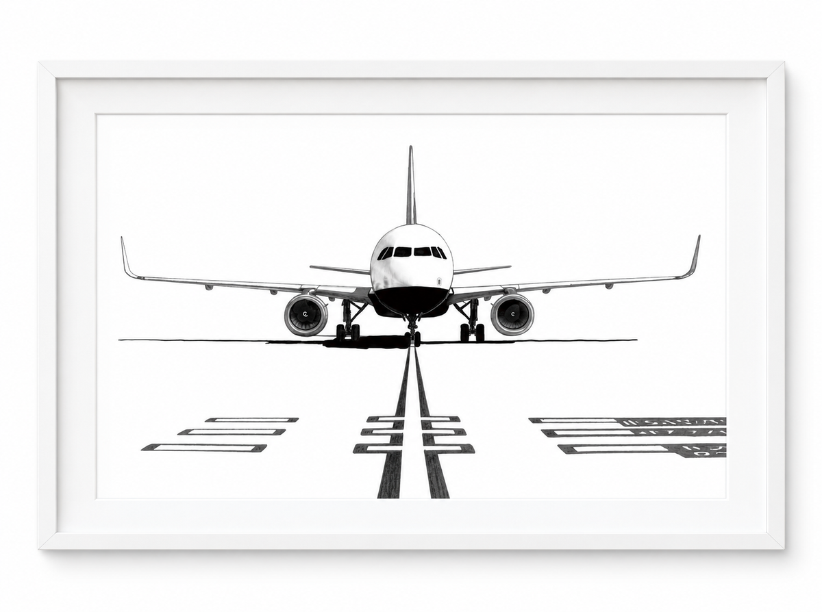 Boeing 737 Front View Fine Art Print in white frame
