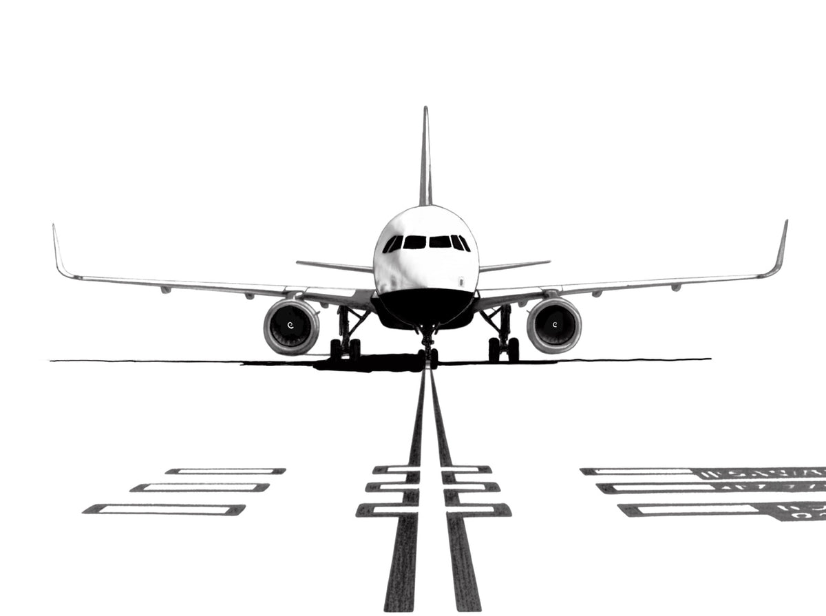 Hand-drawn Boeing 737 front view aviation fine art print