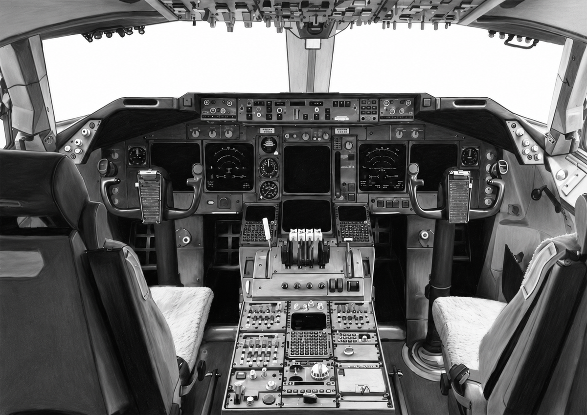 Boeing 747 Cockpit Fine Art Framed Print — unframed artwork