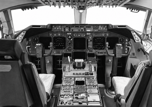 Boeing 747 Cockpit Fine Art Framed Print — unframed artwork