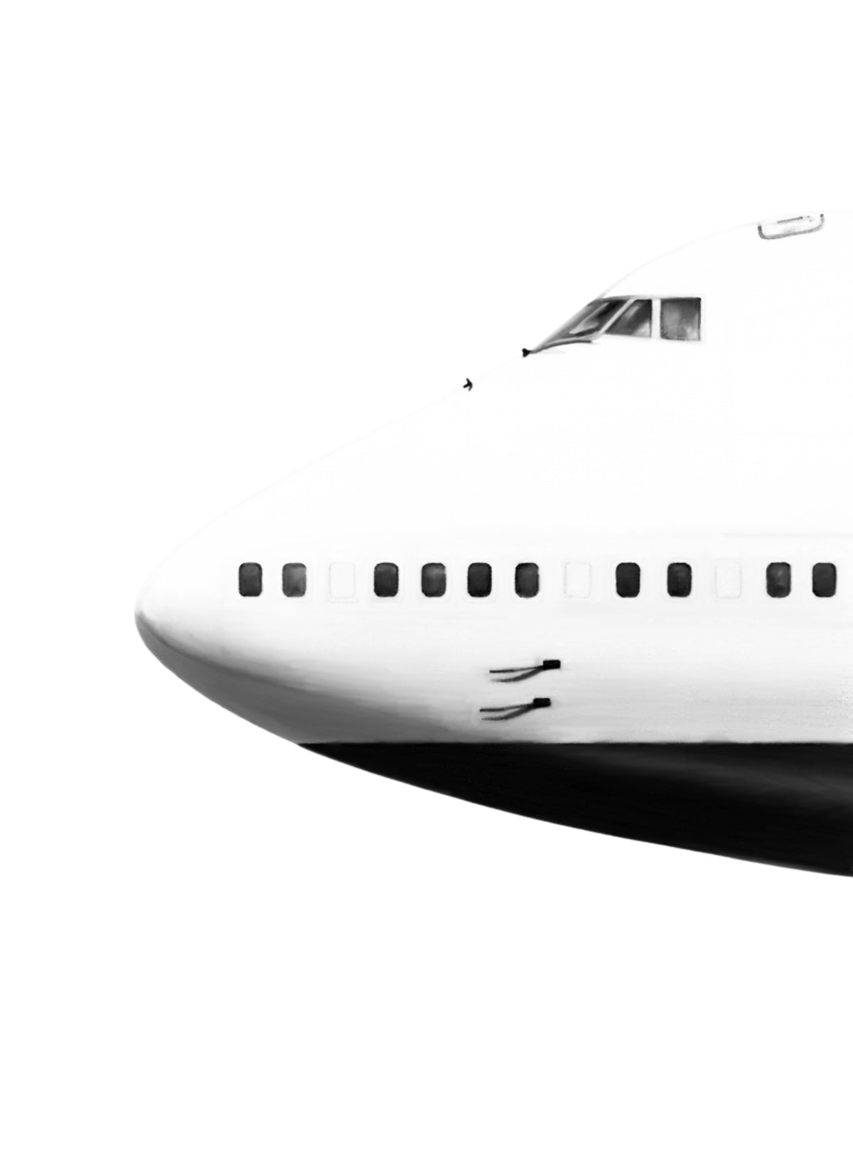 Hand-drawn Boeing 747 nose study aviation fine art print
