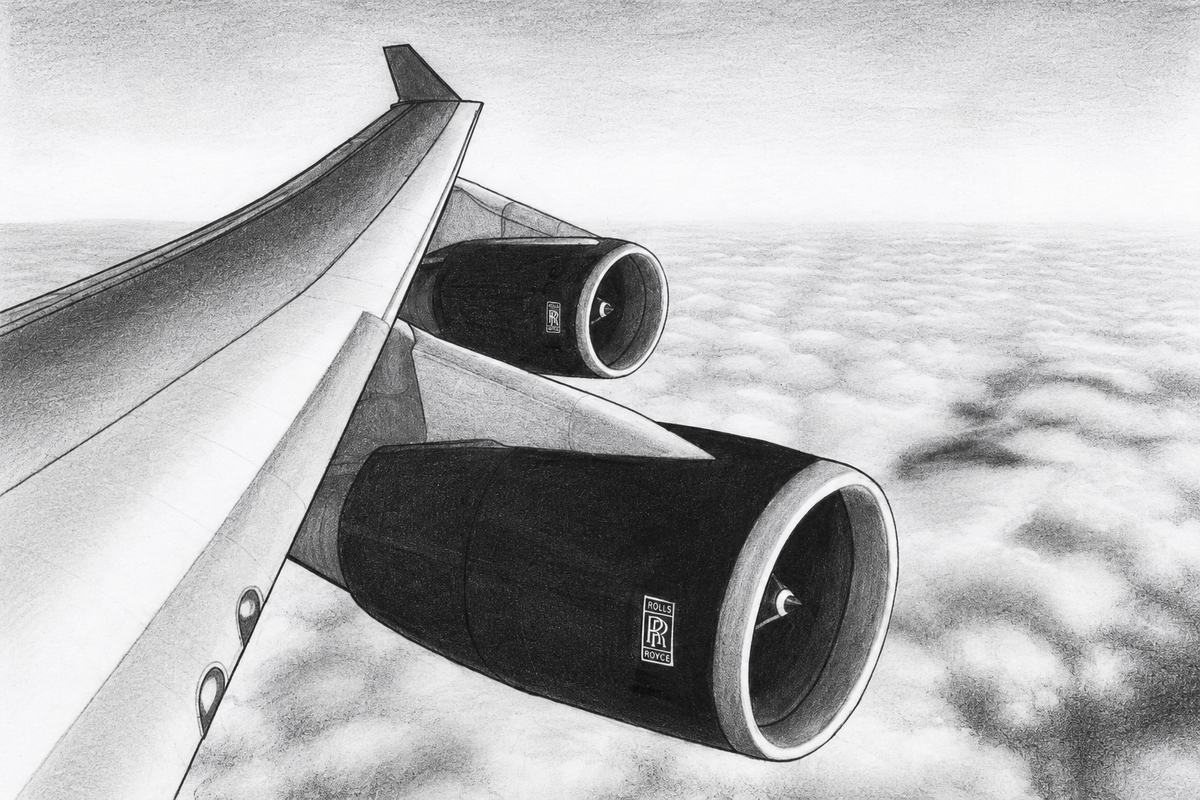 Boeing 747 Wing Drawing | Aviation Art from the Window Seat – Series 2 — unframed artwork