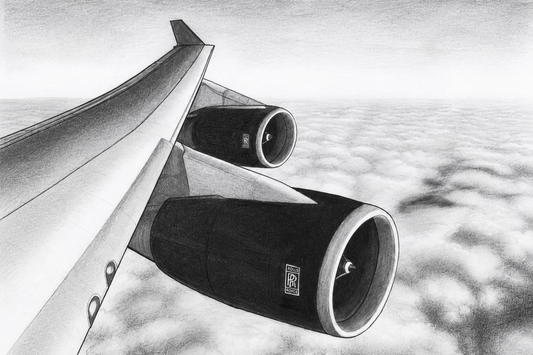Boeing 747 Wing Drawing | Aviation Art from the Window Seat – Series 2 — unframed artwork
