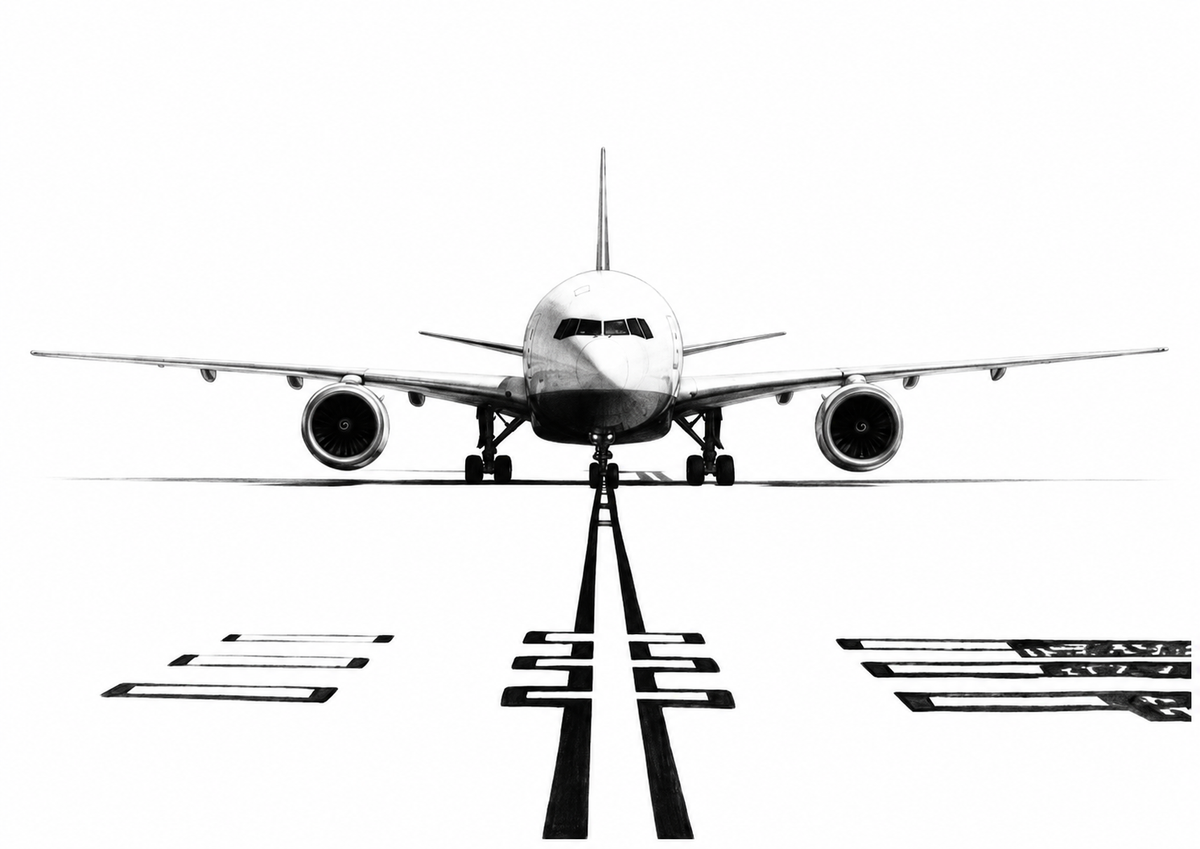 Boeing 777 -200 Hand-Drawn Print | Iconic Aviation Art — unframed artwork