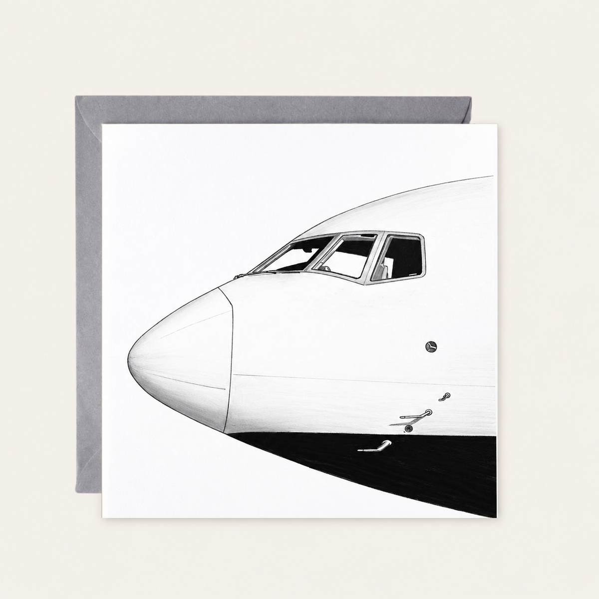 Boeing 777 nose greeting card with grey envelope